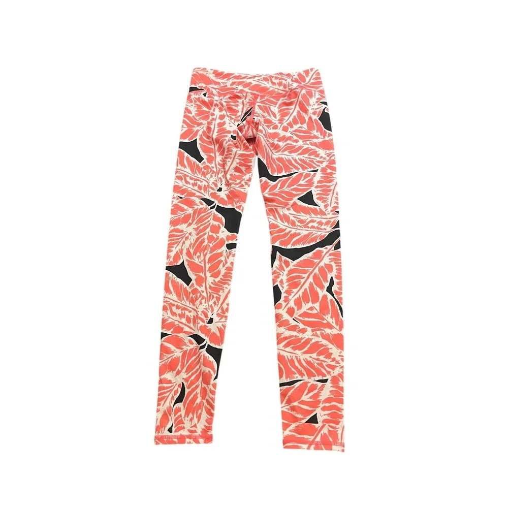 Alo Yoga Leggings Women S Pink Black Tropical Leaf Print Performance Activewear